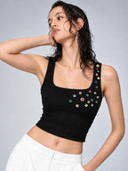 Rainbow Confetti Button Tank Top