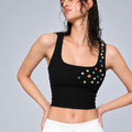 Rainbow Confetti Button Tank Top