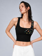 Rainbow Confetti Button Tank Top