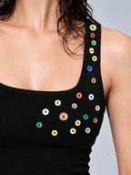 Rainbow Confetti Button Tank Top