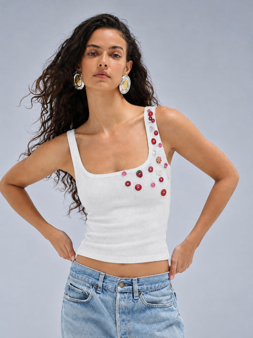Berry Bloom Button Tank Top