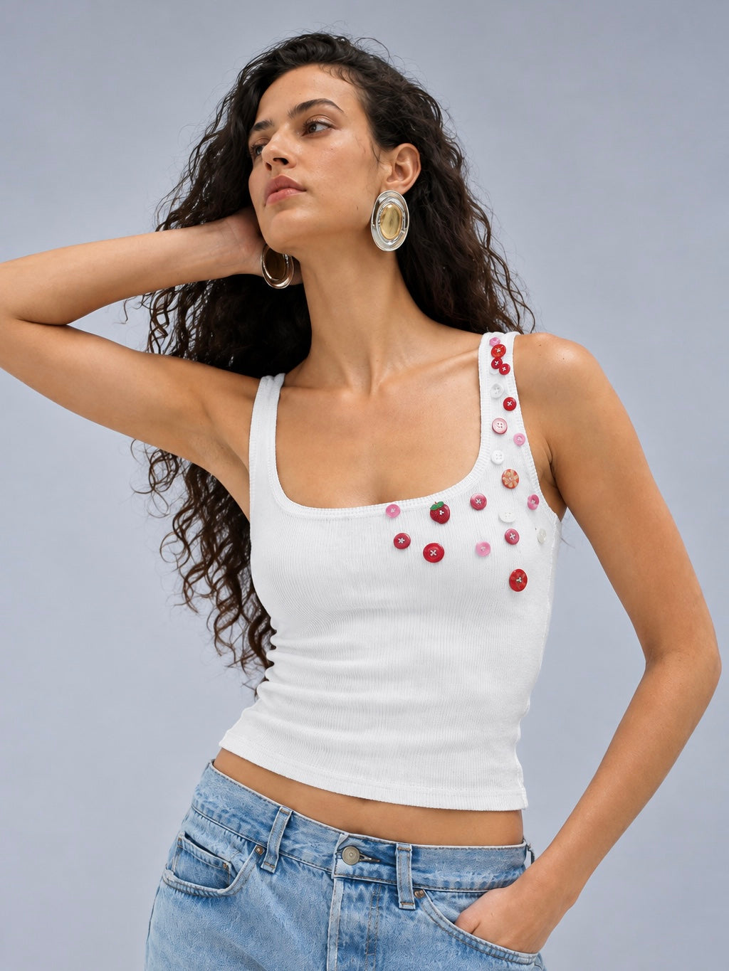 Berry Bloom Button Tank Top