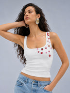 Berry Bloom Button Tank Top