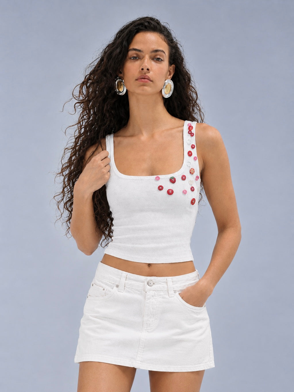 Berry Bloom Button Tank Top