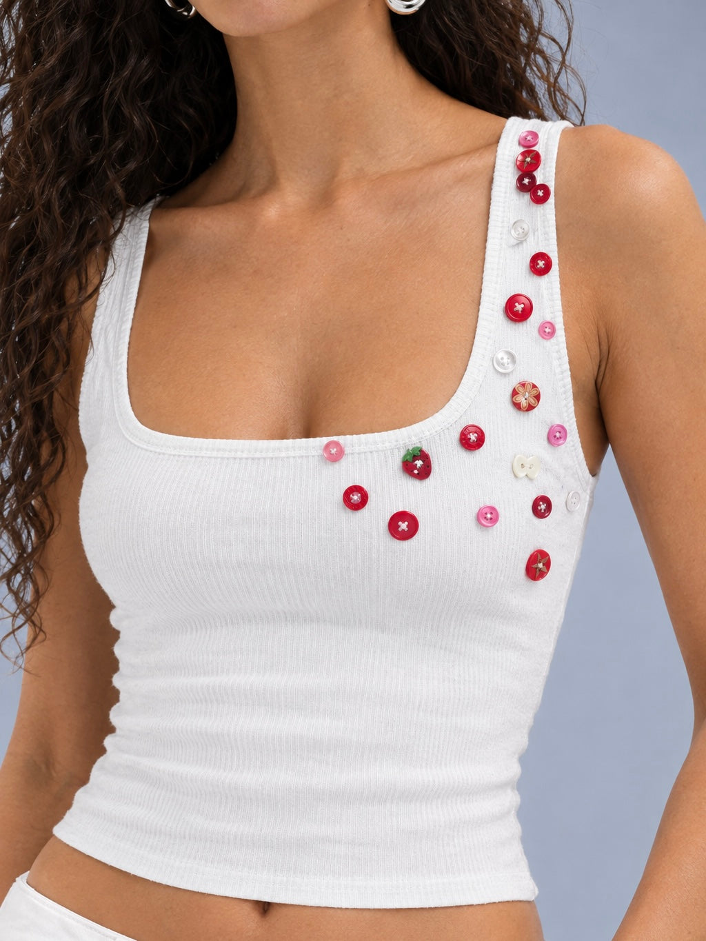 Berry Bloom Button Tank Top