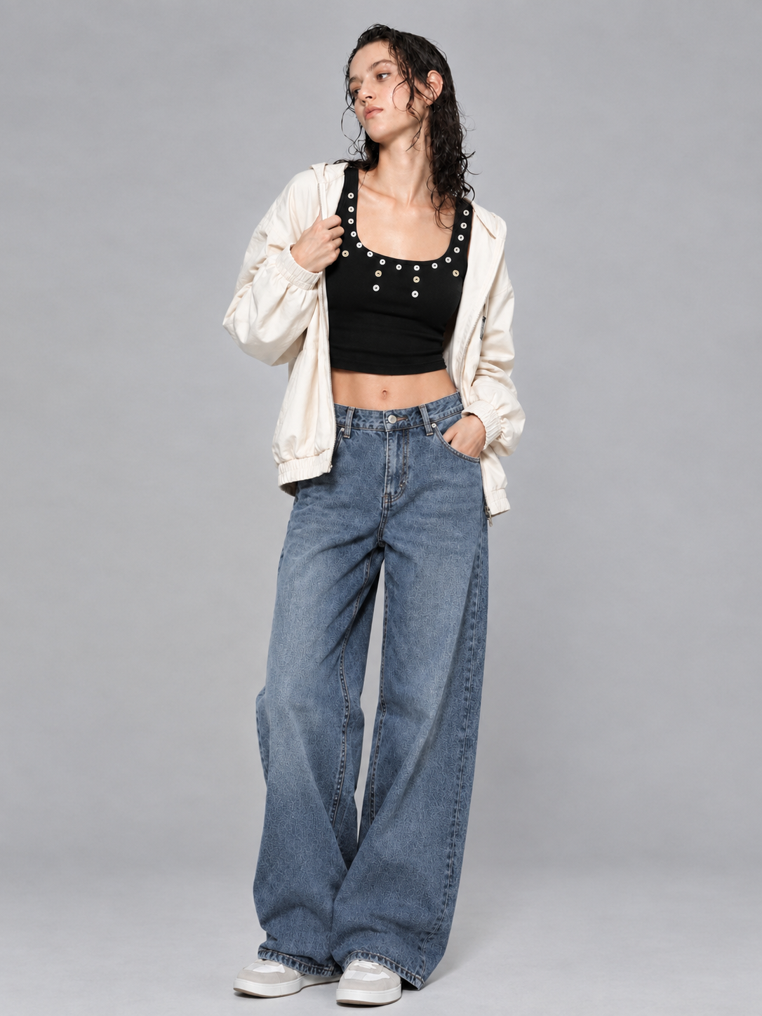 Ivory Dot Button Tank Top