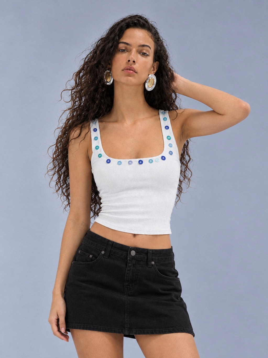 Ocean Blue Button Tank Top