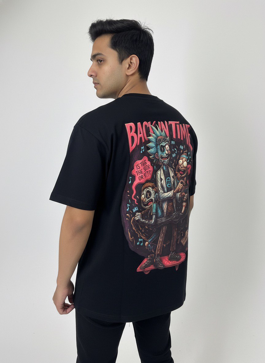 Back in Time Graphic Oversized T-Shirt – Black