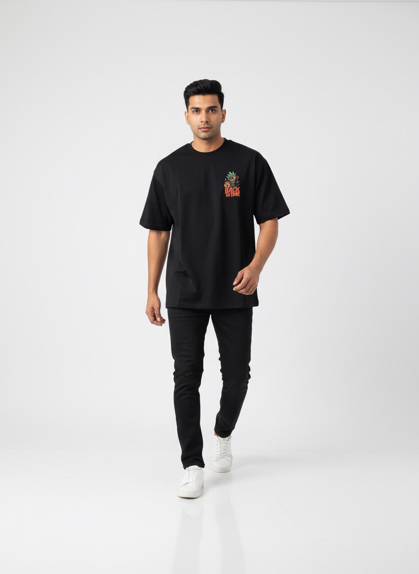 Back in Time Graphic Oversized T-Shirt – Black